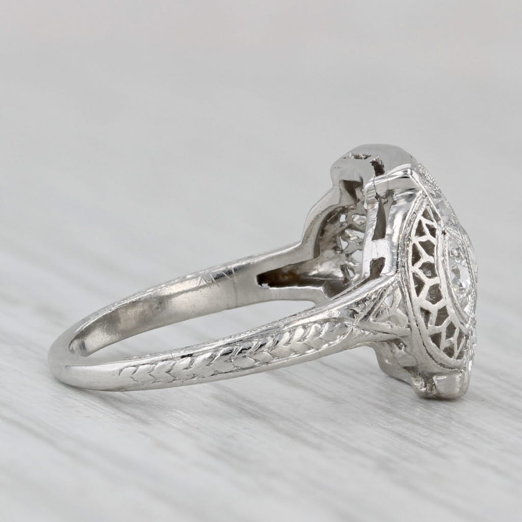 Vintage 0.27ctw Old European Cut Diamond Ring Platinum Art Deco Engagement Sz 4