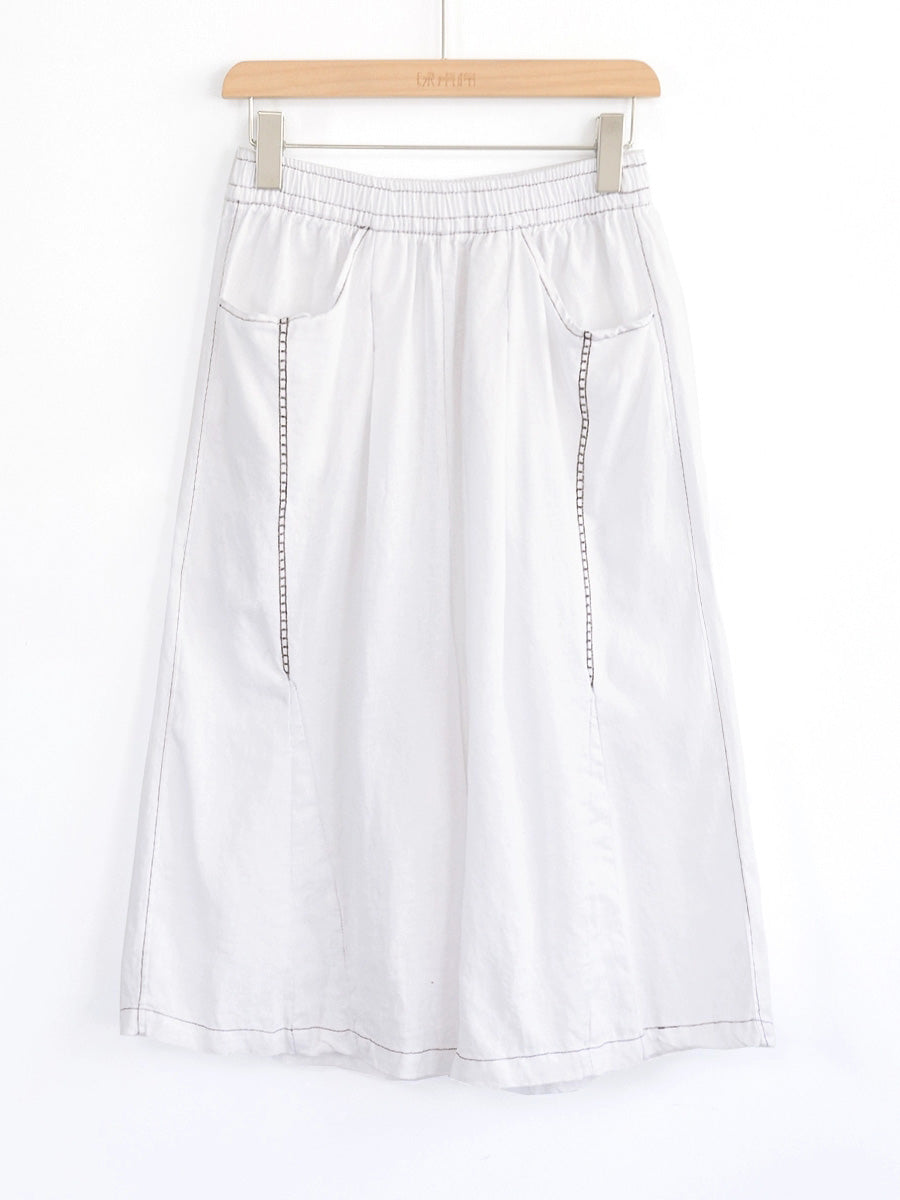 Women Casual Pure Color 100%Linen Wide-leg Cropped Pants