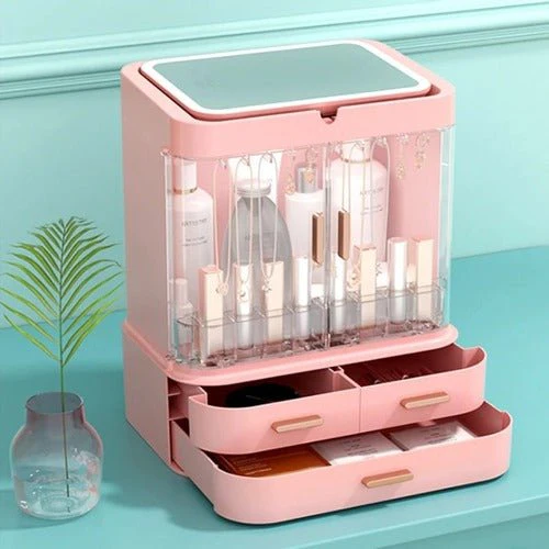 Makeup Jewelry Organizer Tray Box. LED Cosmetic Storage Box