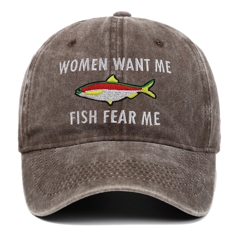 Unisex Hip-hop Basic Retro Letter Fish Embroidery Curved Eaves Baseball Cap