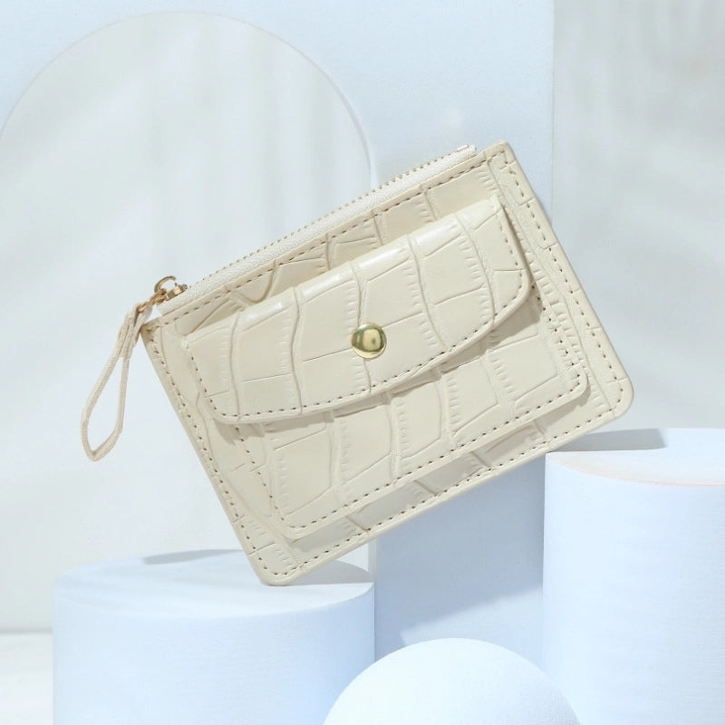 Women's Solid Color Pu Leather Metal Button Zipper Card Holders