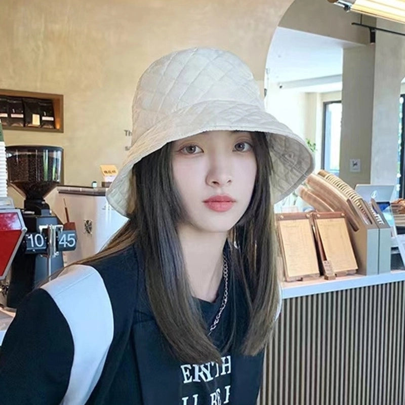 Ultra-light Down Cotton Checkered New Fisherman Hat For Men And Women With Autumn And Winter Warm Korean Net Red Basin Hat