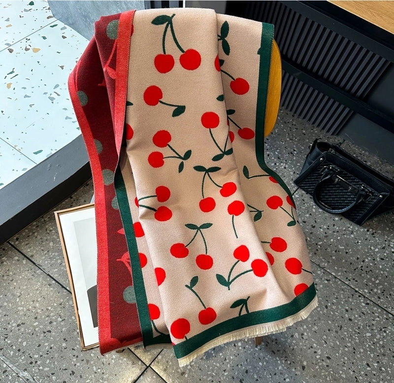 Women's Sweet Cherry Imitation Cashmere Scarf