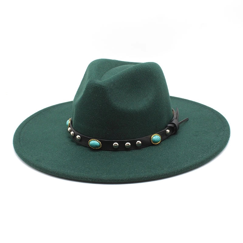 Classic Panama Autumn And Winter Men And Women Denim Woolen Hat New Big Brim Hat