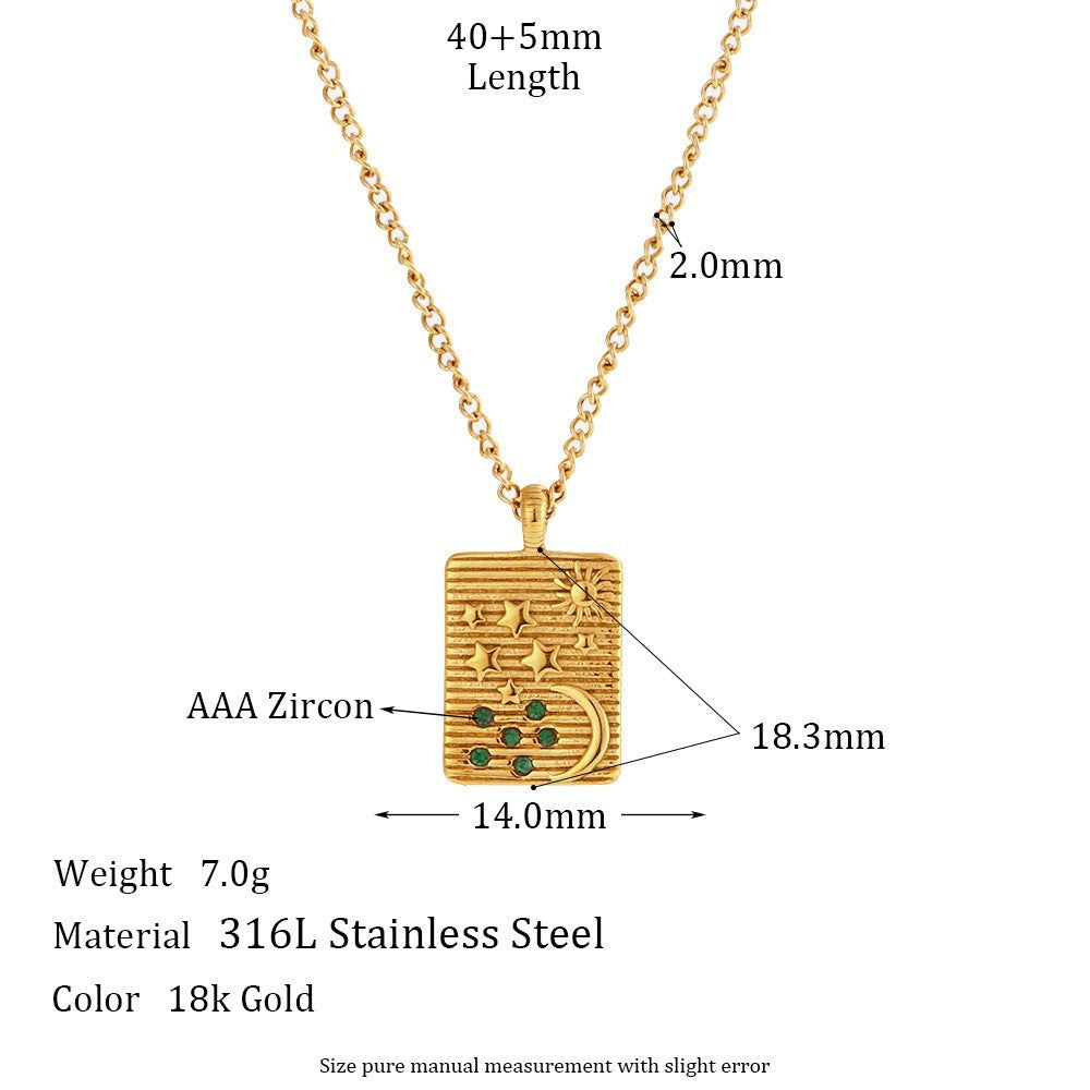 Fashion Quadrilateral Geometric Stainless Steel 18K Gold Plated Necklaces