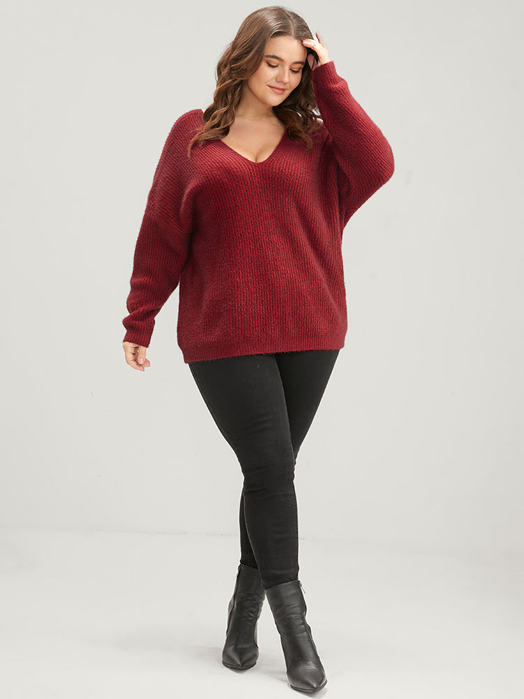 Solid Soft Pointelle Knit Cut Out Fluffy Knit Top