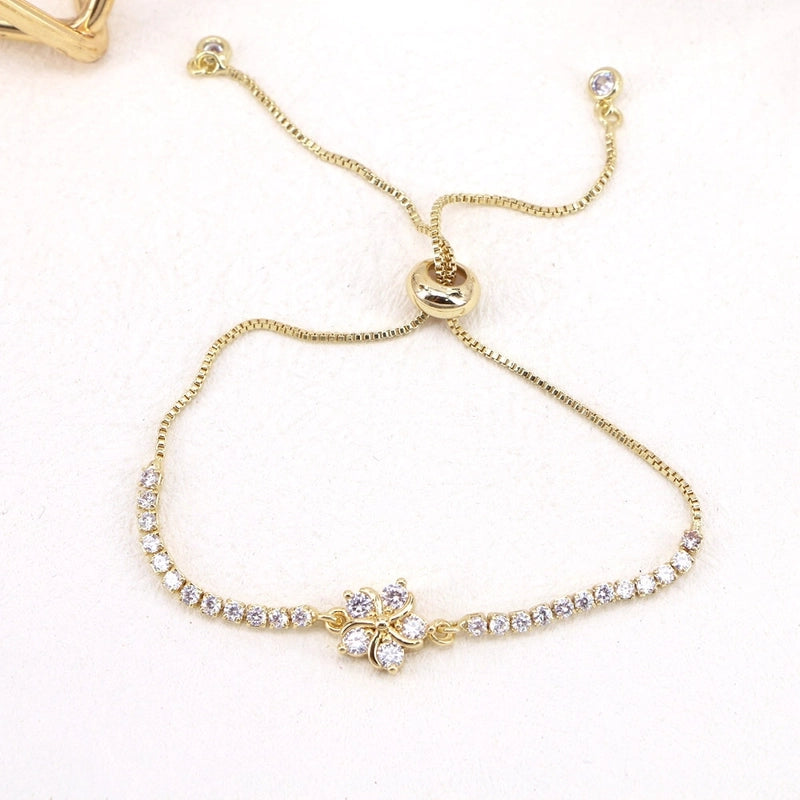 Simple Copper Micro-inlaid Zircon Colorful Flower Adjustable Bracelet