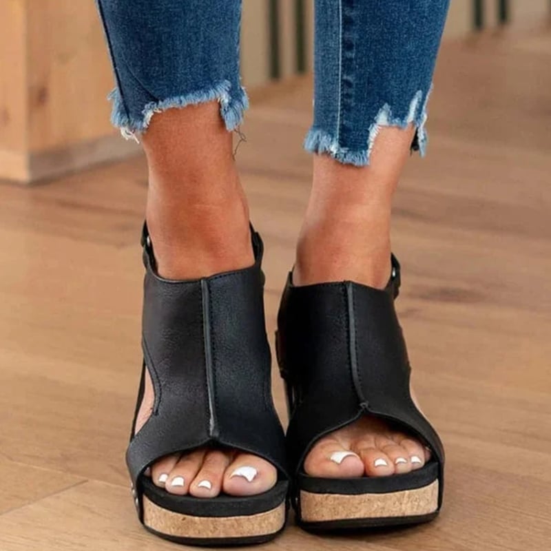 🔥Last Day Promotion 50% OFF - Women's Leather Platform Wedge Sandals