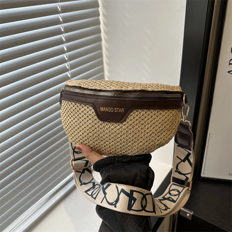 Women's Vacation Solid Color Straw Waist Bags