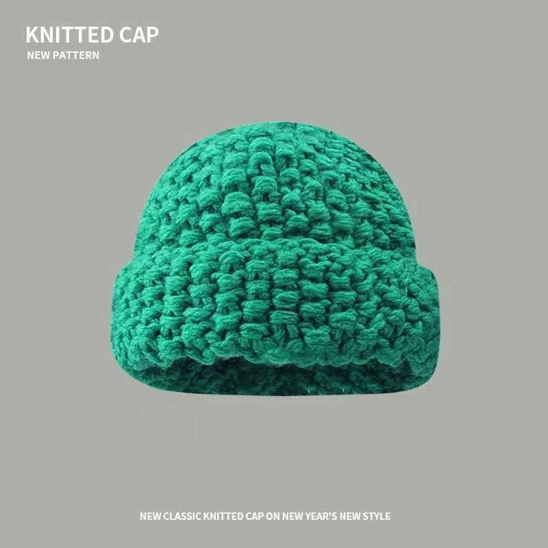 Coarse Yarn Pineapple Pattern Autumn And Winter Knitted Hat Women's Big Head Circumference Warm Ear Protection Make Face Look Smaller Woolen Cap