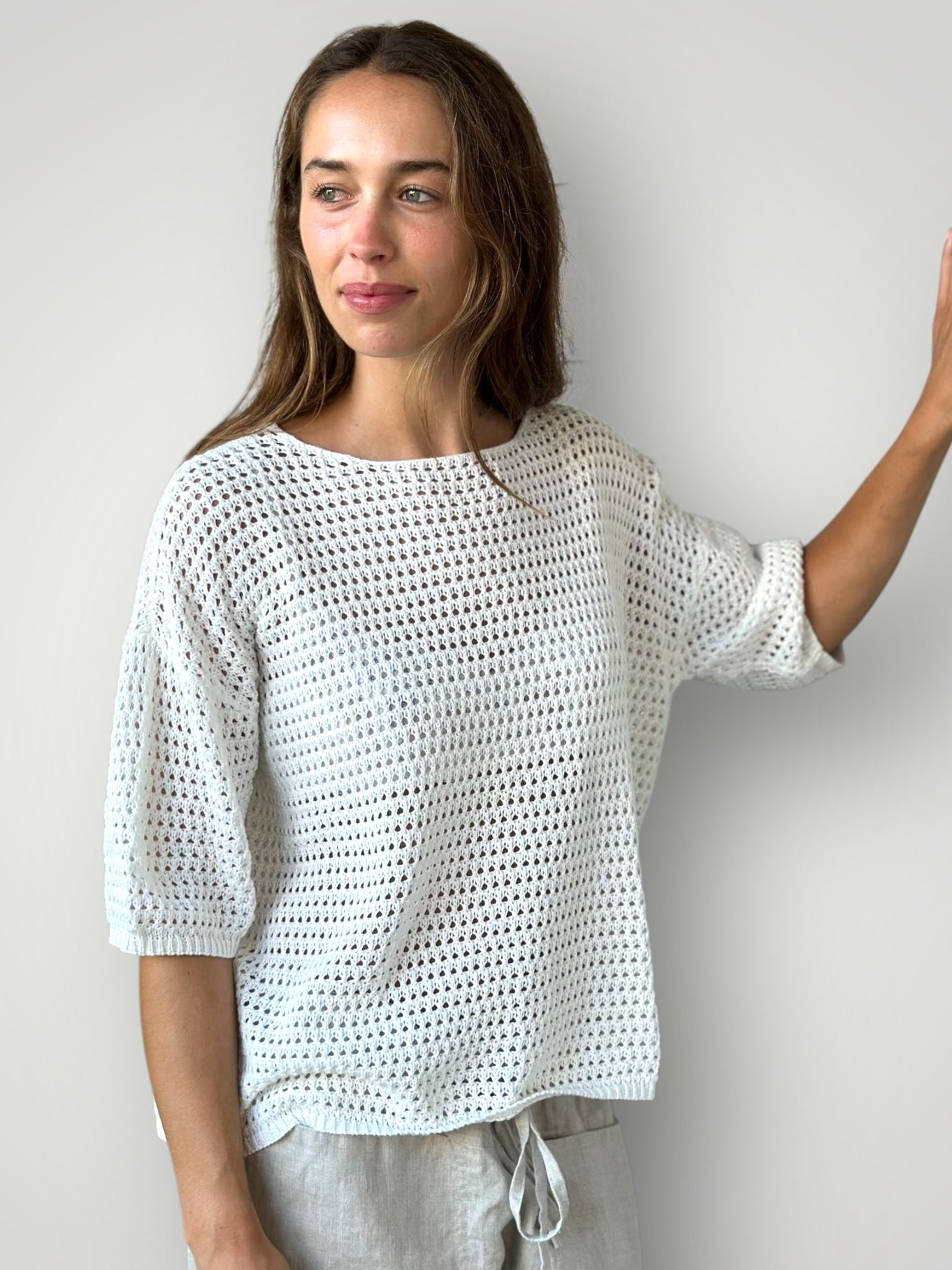 alex top - white cotton pointelle