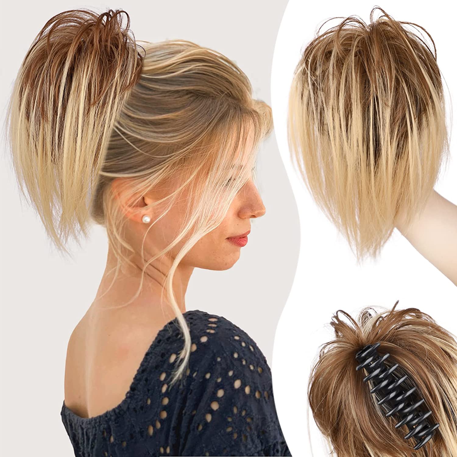 Messy ponytail clip extends hair--High temperature wire