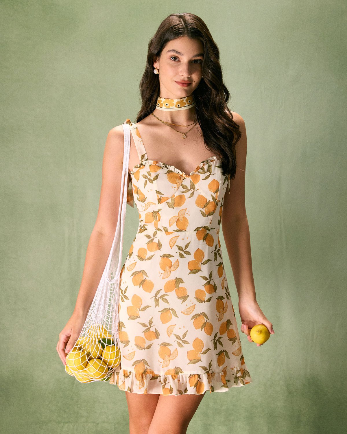 The Yellow Sweetheart Neck Lemon Mini Dress