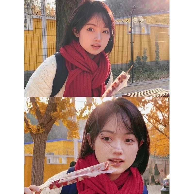 Women's Minimalist Solid Color Knit Winter Scarves