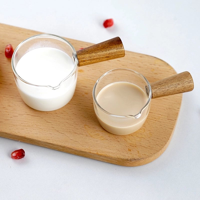 Milk Jar Latte Flower Cup Wooden Handle Small Milk Cup Seasoning Juice Container Dip Dish  Glass Small Milk Cup