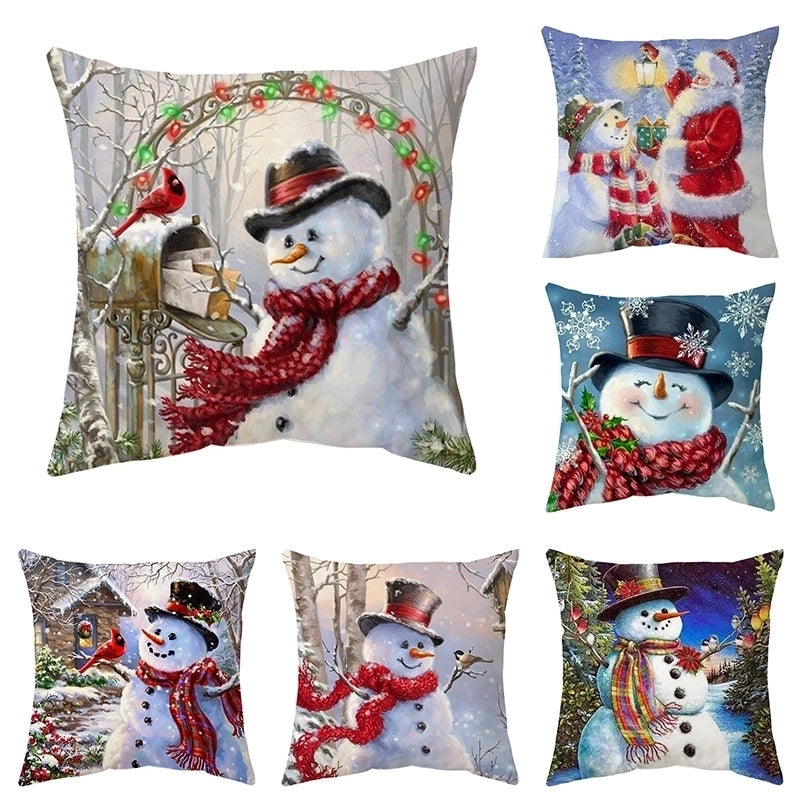 Cute Snowman Short Plush Pillow Cases
