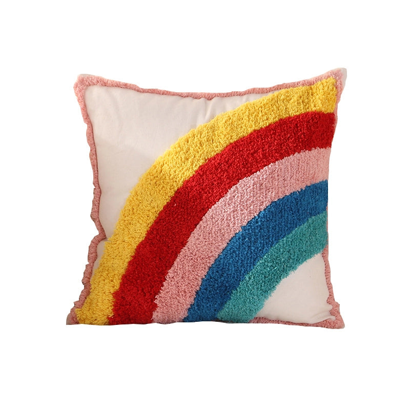 Style Tufted Tassel Rainbow Pillow Dopamine Home Decoration Bay Window Cushion Living Room Sofa Pillowcase