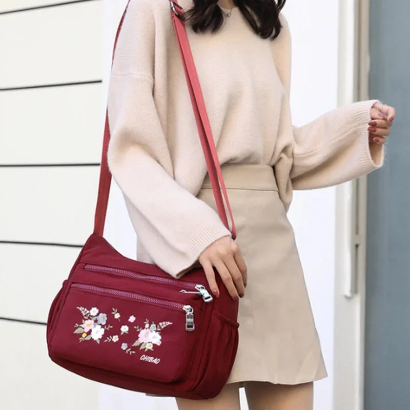 Embroidered Floral Shoulder Bag