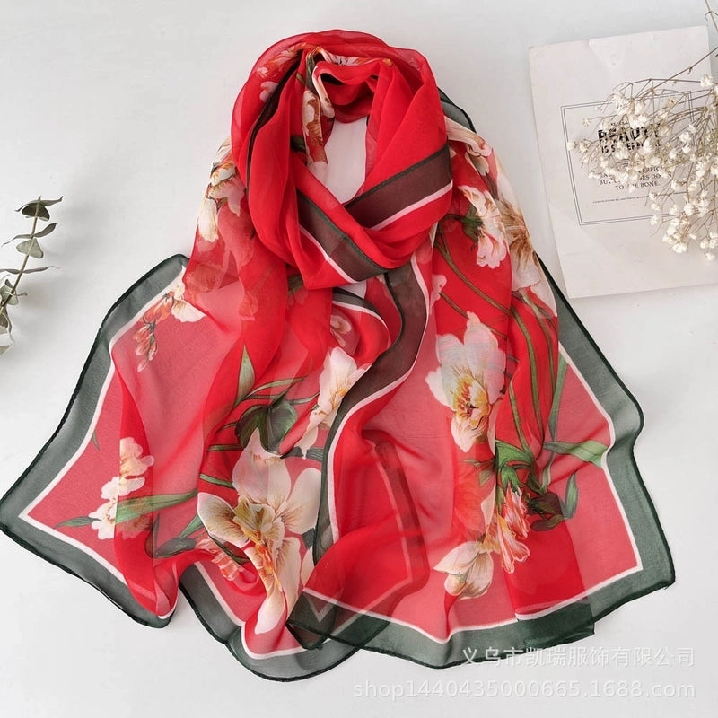 Women's Vacation Color Block Floral Polyester Silk Scarves
