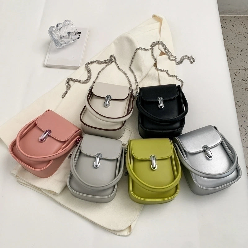 Women's Pu Leather Solid Color Streetwear Sewing Thread Chain Flip Cover Crossbody Bag