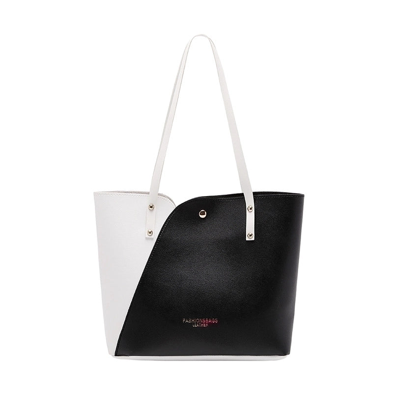 Women's Large All Seasons Pu Leather Color Block Fashion Square Lock Clasp Tote Bag