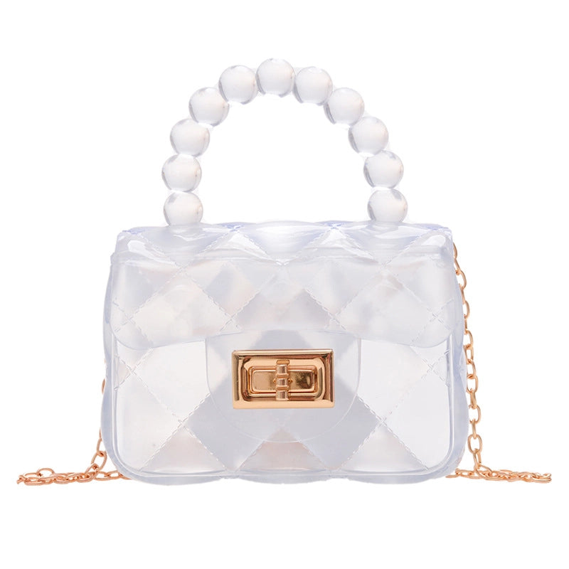 Women's Mini Pvc Color Block Fashion Transparent Square Lock Clasp Crossbody Bag