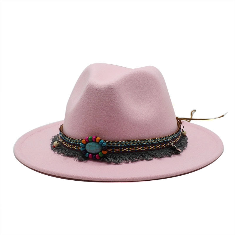 Designed Hot Sale Woolen Hat Women's Ethnic Style Retro Flat Brim Big Brim Jazz Hat