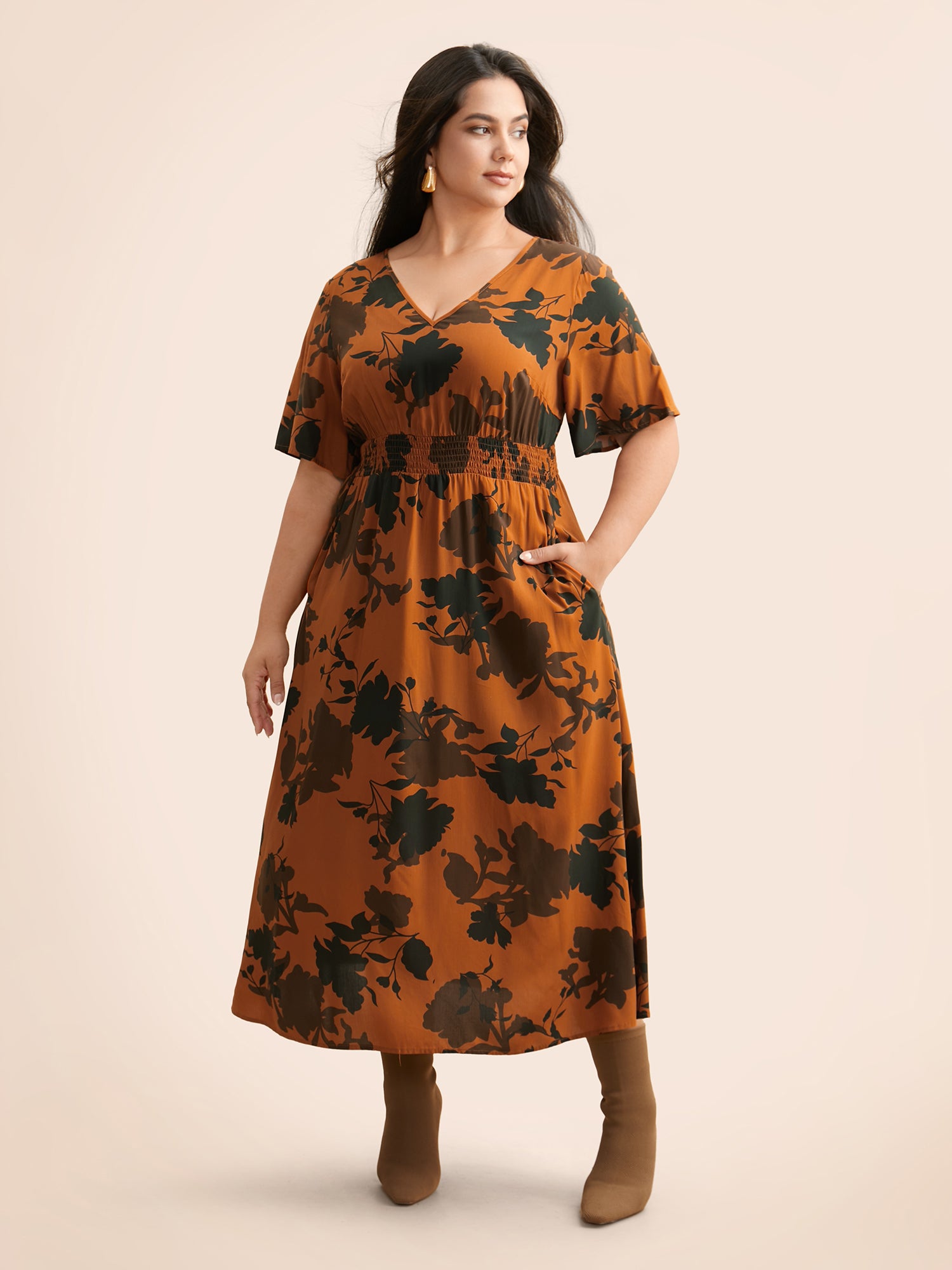 Silhouette Floral Print Ruffle Sleeve Dress