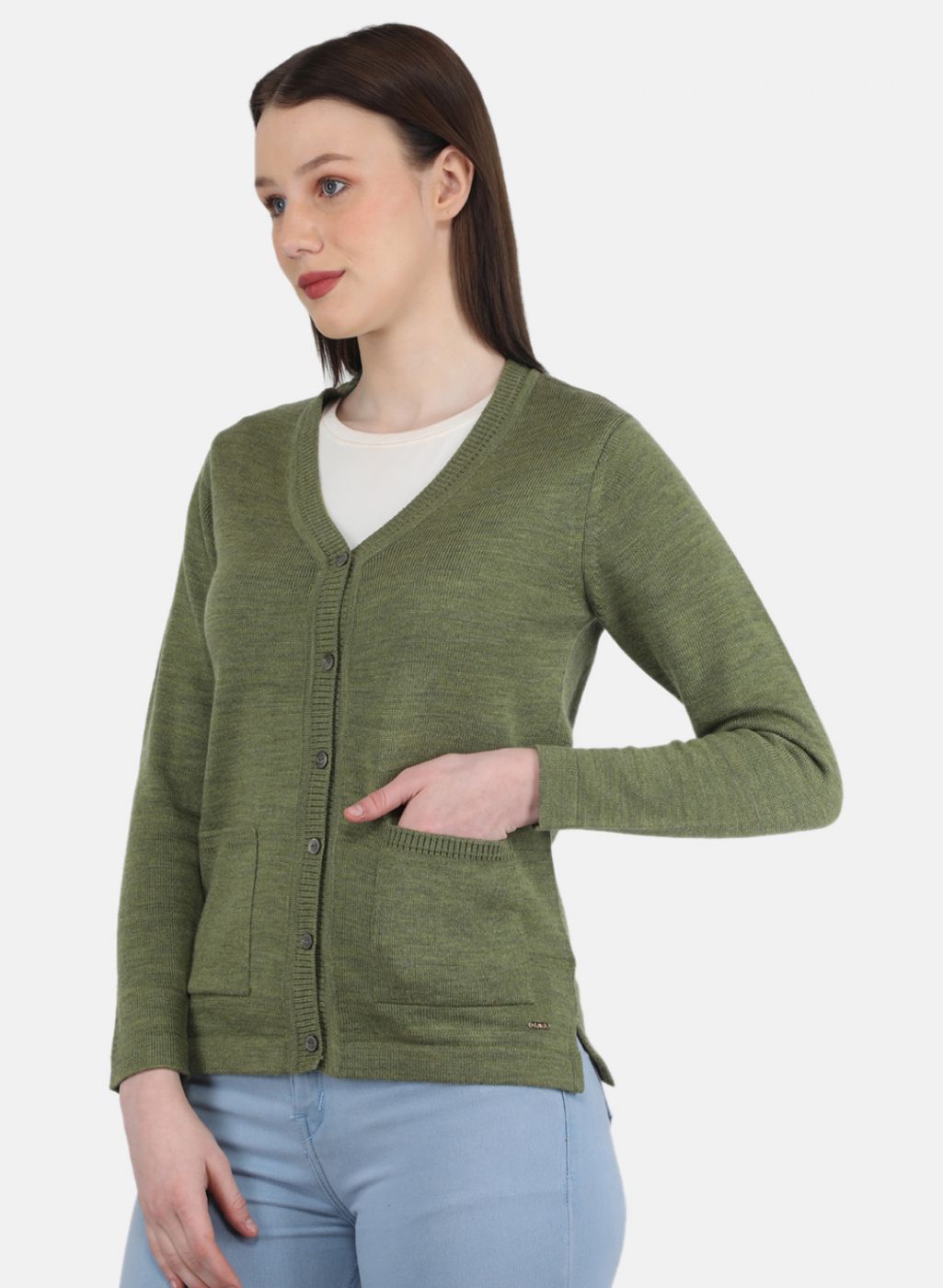 Women Olive Solid Cardigan