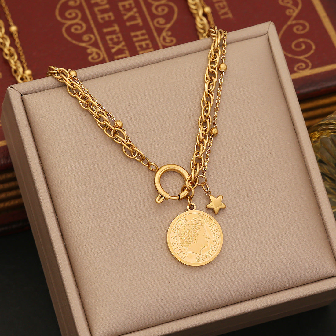 Personalized Coin Pendant Stainless Steel Clavicle Chain N1474