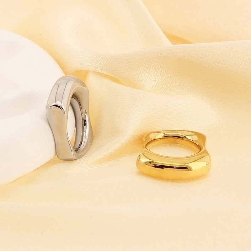 Basic Classic Style Commute Geometric Solid Color 304 Stainless Steel 18K Gold Plated Rings In Bulk