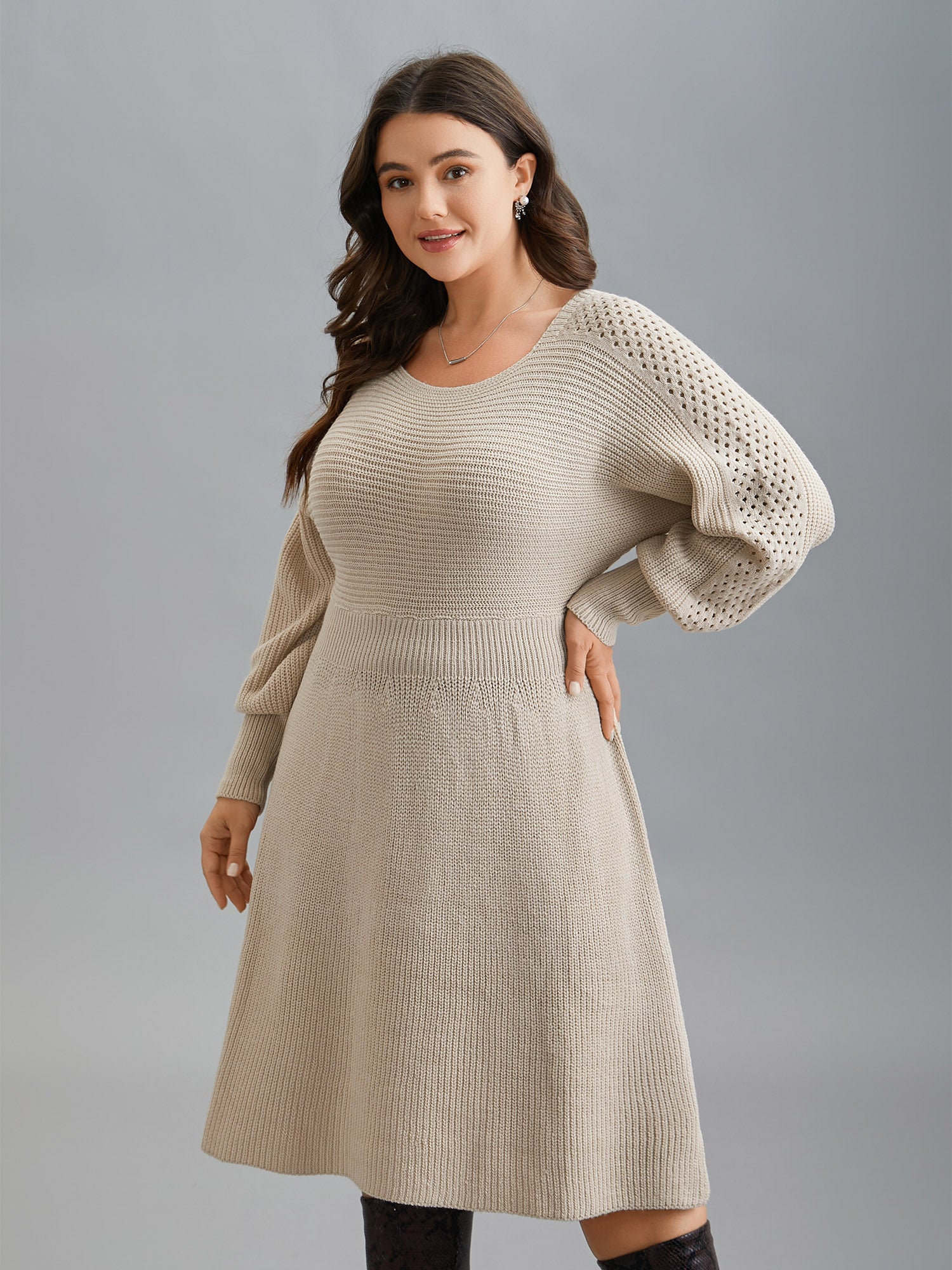 Solid Dolman Sleeve Cable Knit Dress