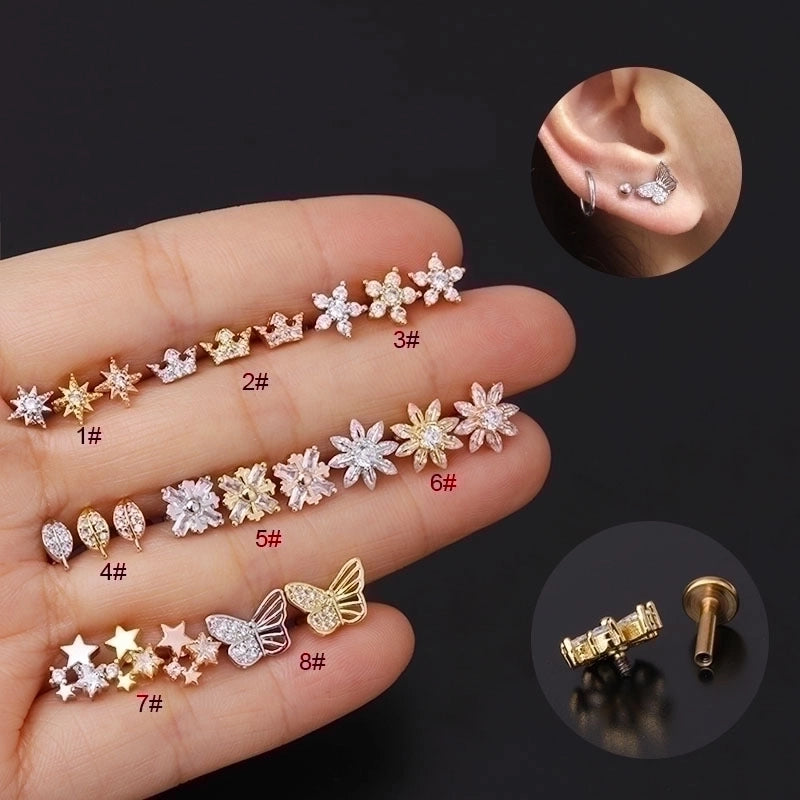 Ear Cartilage Rings & Studs Minimalist Flower 316L Stainless Steel  Copper Inlaid Zircon