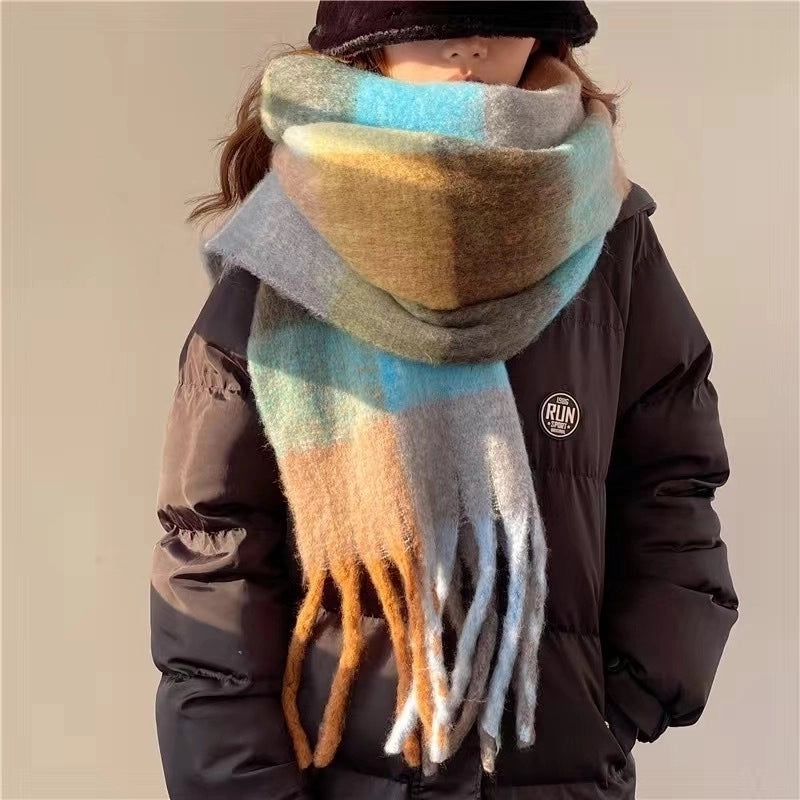 Women's Minimalist Lattice Imitation Cashmere Tassel Scarf
