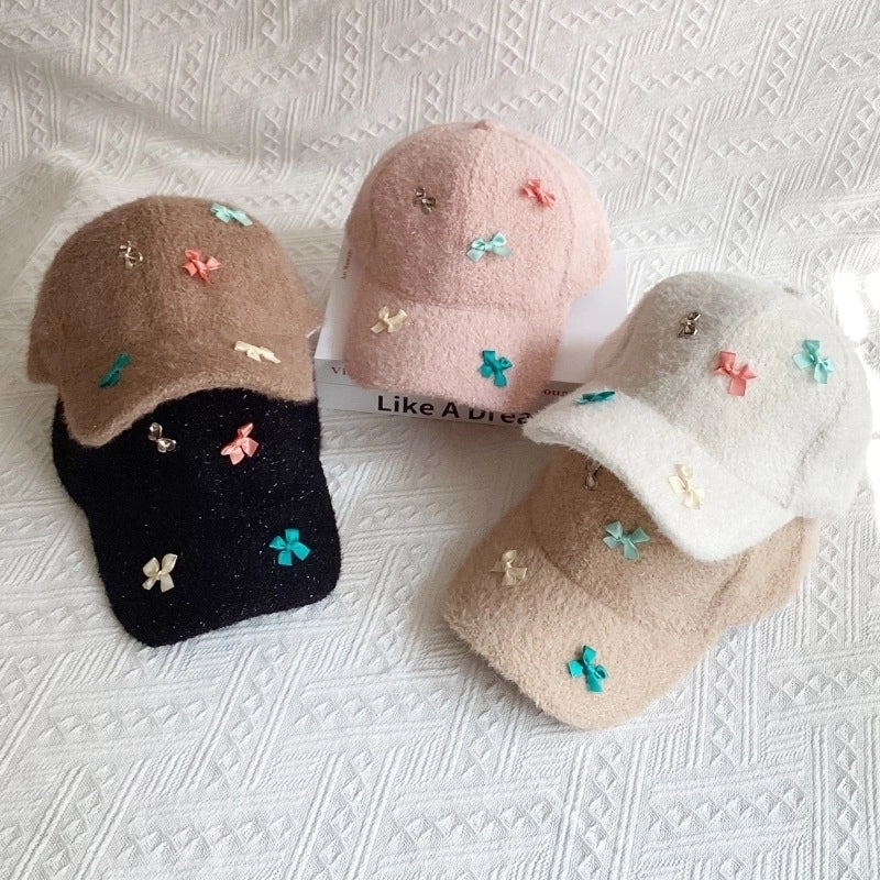 Women's Cute Sweet Solid Color Bow Knot Curved Eaves Baseball Cap