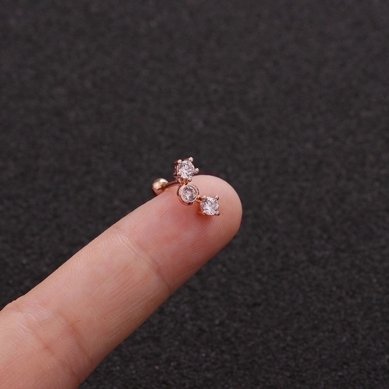 Minimalist Triangle Round Water Droplets Stainless Steel Copper Inlaid Zircon Ear Studs 1 Piece
