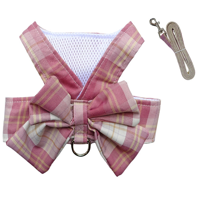 Plaid Jk Skirt Chest Strap Pet Leash Dog Walking Rope Cat Vest Clothes Teddy Hair Accessories Supplies