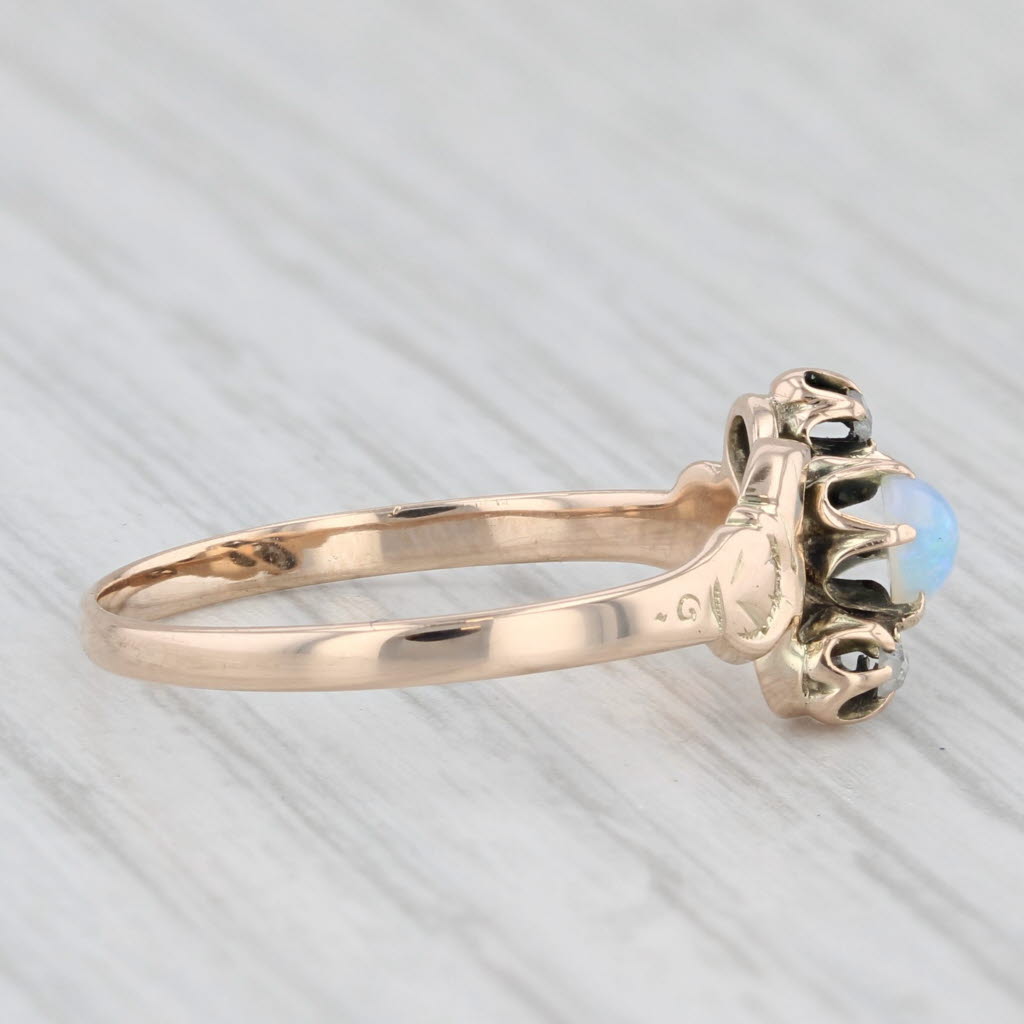 Antique Diamond Opal Bypass Ring 10K Yellow Gold Size 6.5