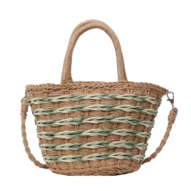 Women's Medium Straw Solid Color Vacation Beach Weave String Crossbody Bag