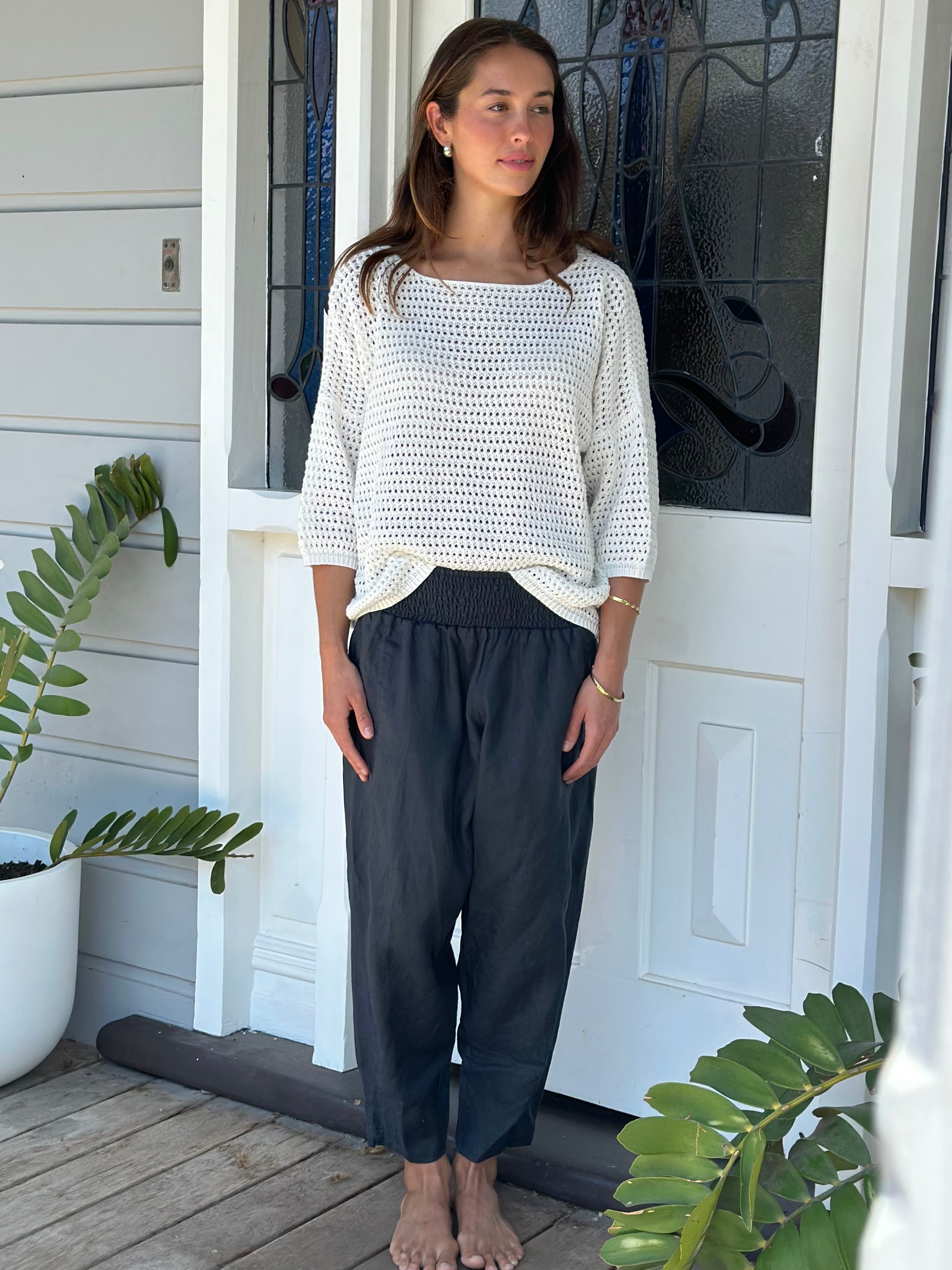 frankie pant -charcoal linen