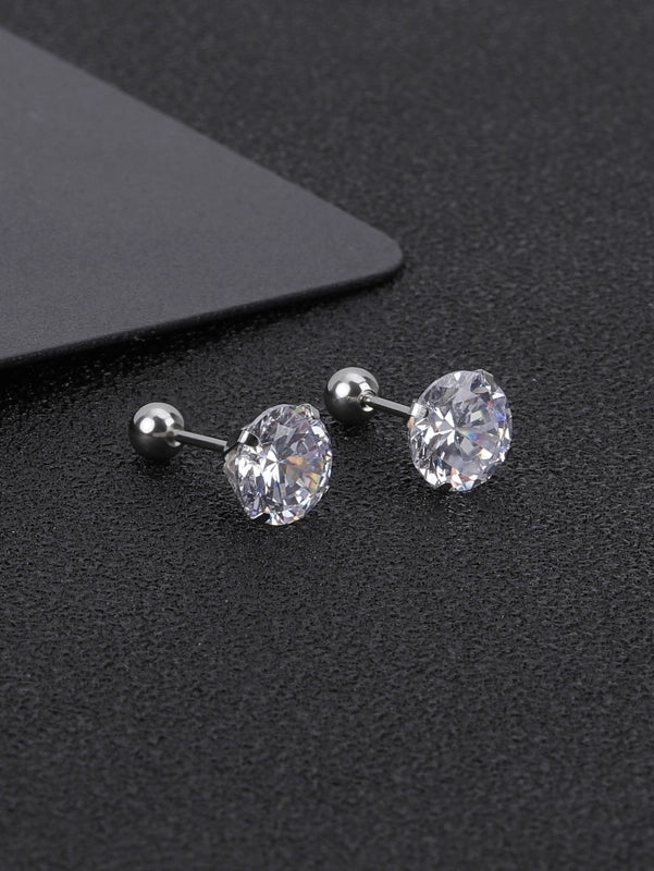 1 Pair Minimalist Geometric 304 Stainless Steel Zircon Ear Studs