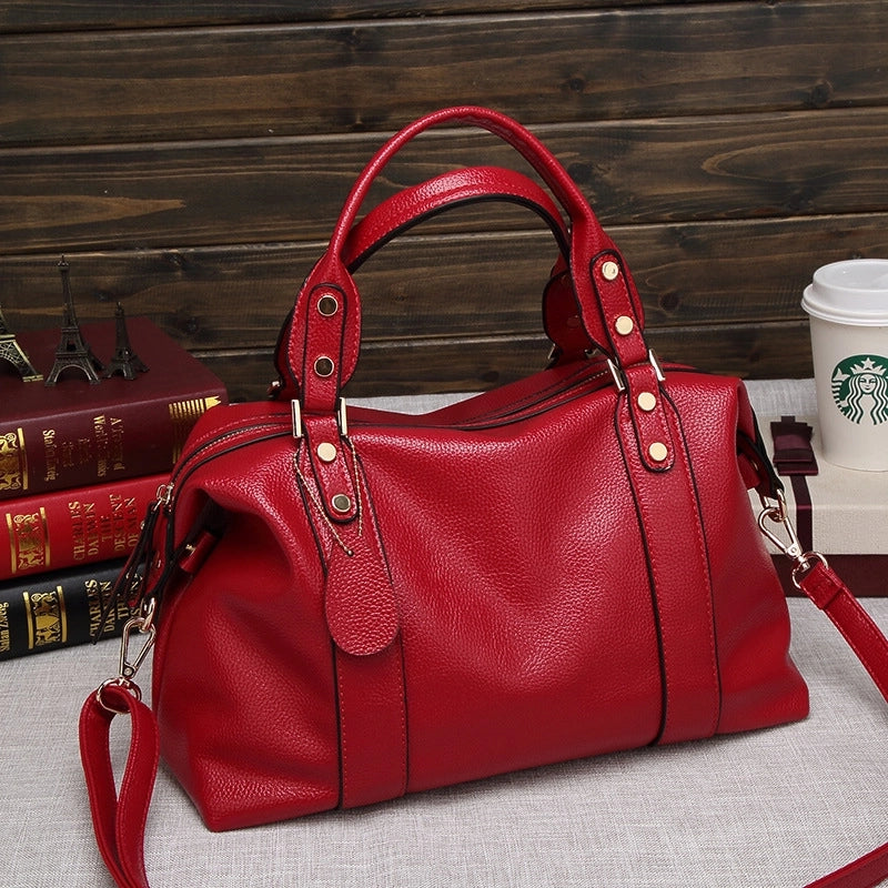 Women's All Seasons Pu Leather Solid Color Elegant Pillow Shape Zipper Handbag Boston Bag