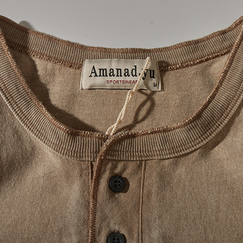 American Heavy Henley Collar Cotton Short Sleeve T-Shirt