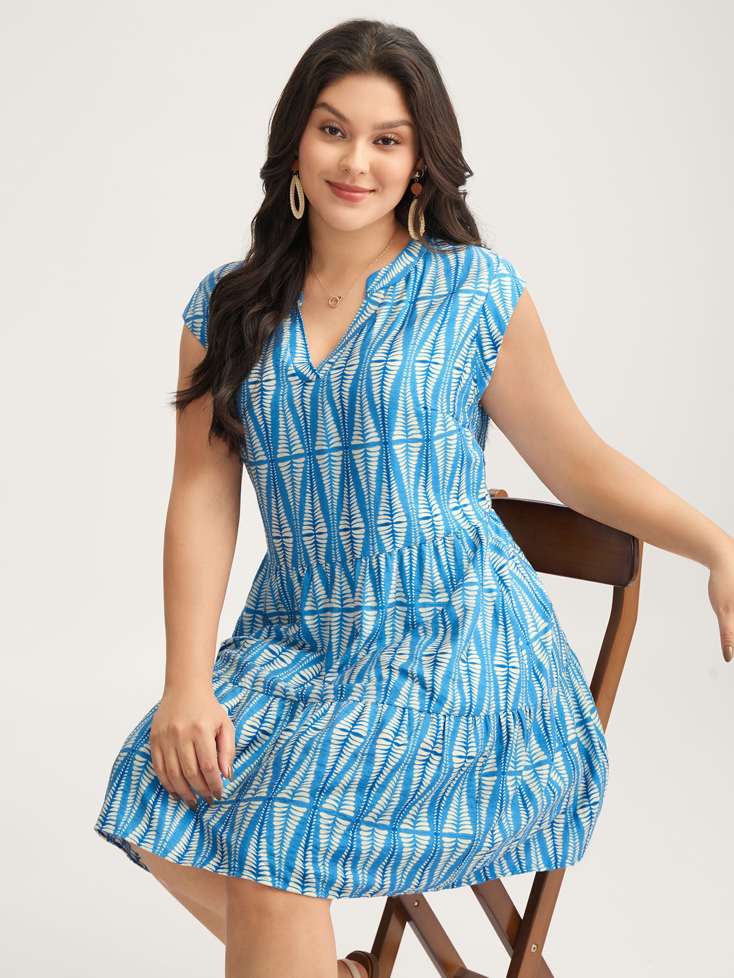 Geometric Vacation Print Low Waist Midi Dress
