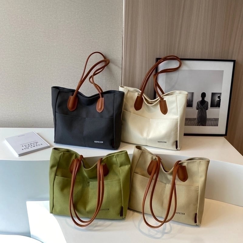 Women's Nylon Solid Color Preppy Style Sewing Thread Zipper Shoulder Bag