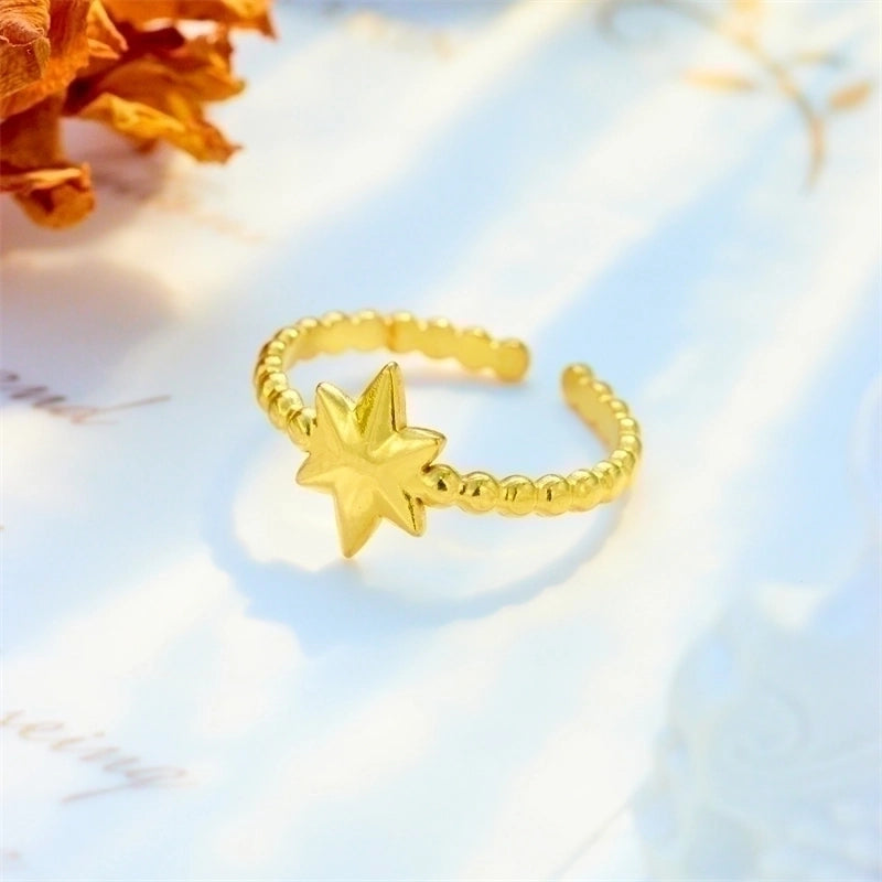 Basic Cross Star 304 Stainless Steel 18K Gold Plated Gold Plated Stainless Steel Rings