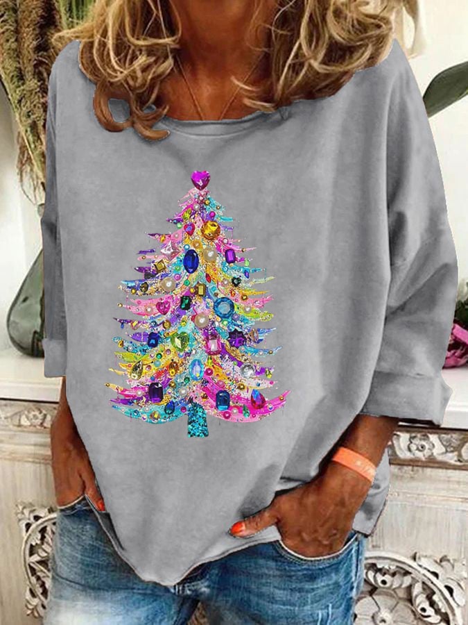 Women's Christmas Tree Art Printed Casual Sweatshirt