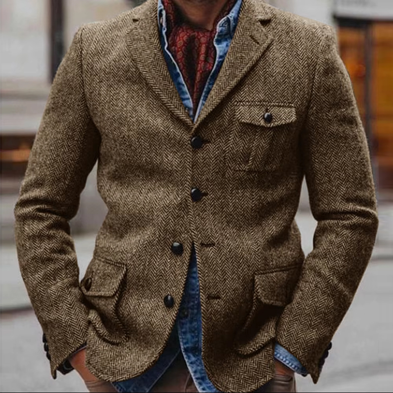 Men's Herringbone Blend Single Breasted Blazer