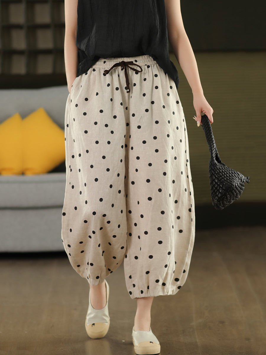 Women Casual Dot Loose 100%Linen Bloomers