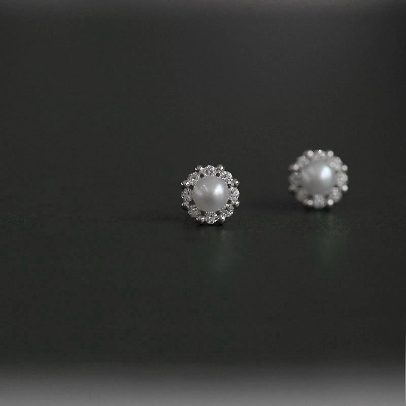 1 Pair Minimalist Round Inlay Copper Rhinestones Pearl Ear Studs